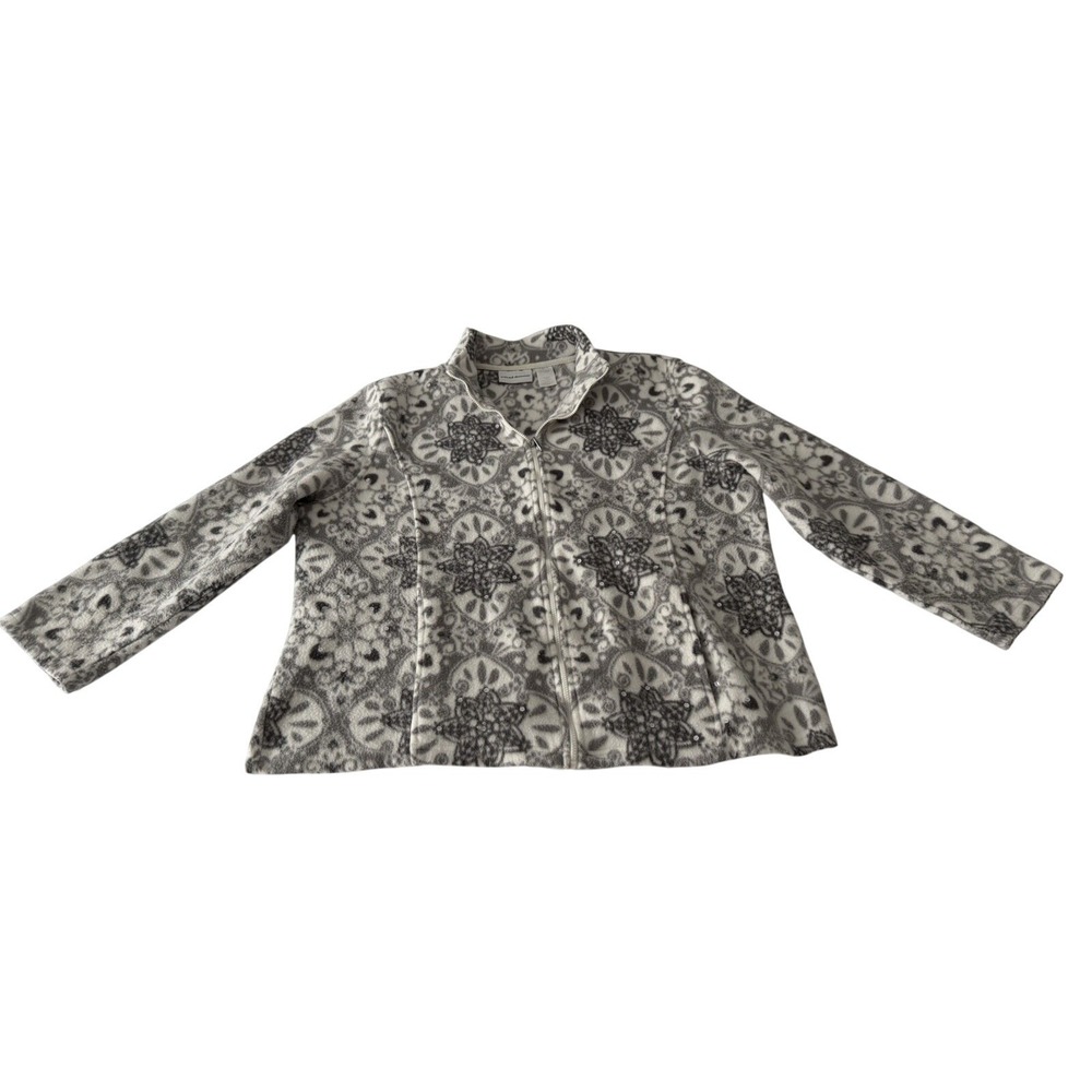 Alfred Dunner Fleece Zip Up Jacket XL Women's In Floral Mandala Pattern Sequins - Picture 2 of 5